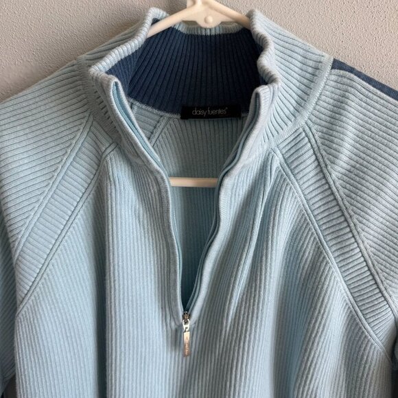 Daisy Fuentes Womens Blue Ribbed Knit Quarter Zip Sweater 1X Cuffed Hem - Picture 5 of 13
